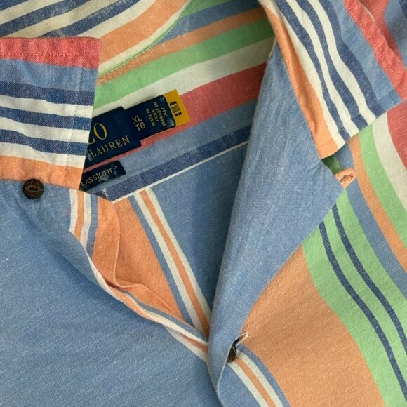 Polo Ralph Lauren Mens Classic Fit Camp Shirt Madras Stripe Loop Collar Sz XL - Picture 6 of 12